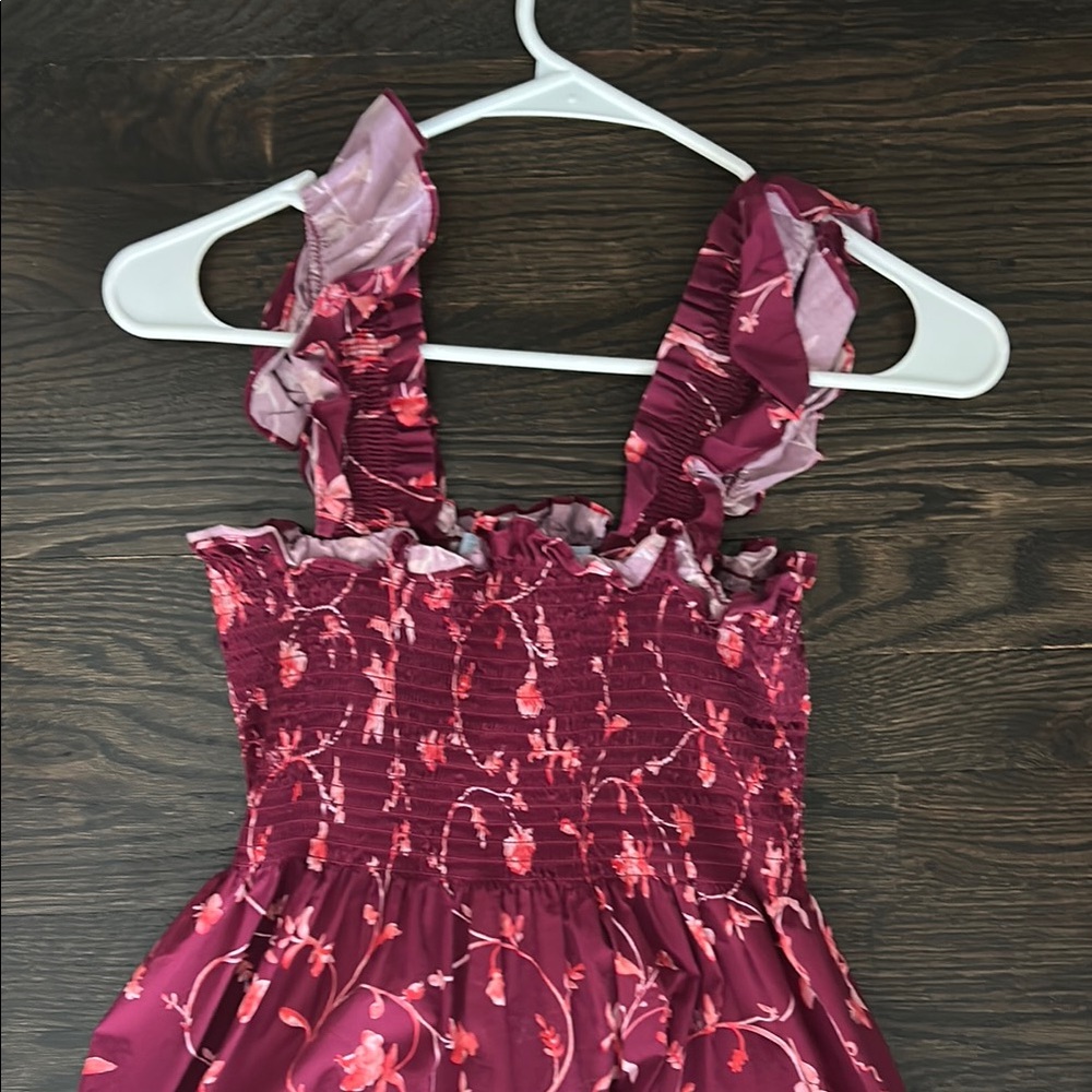 Floral Burgundy Dress with Ruffled Straps
